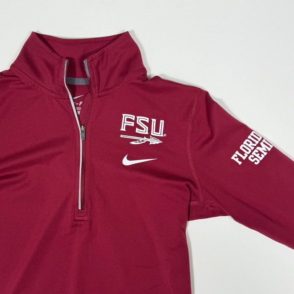 Nike DriFIT FSU Florida State Seminoles Quarter Zip Pullover Garnet Red Womens S